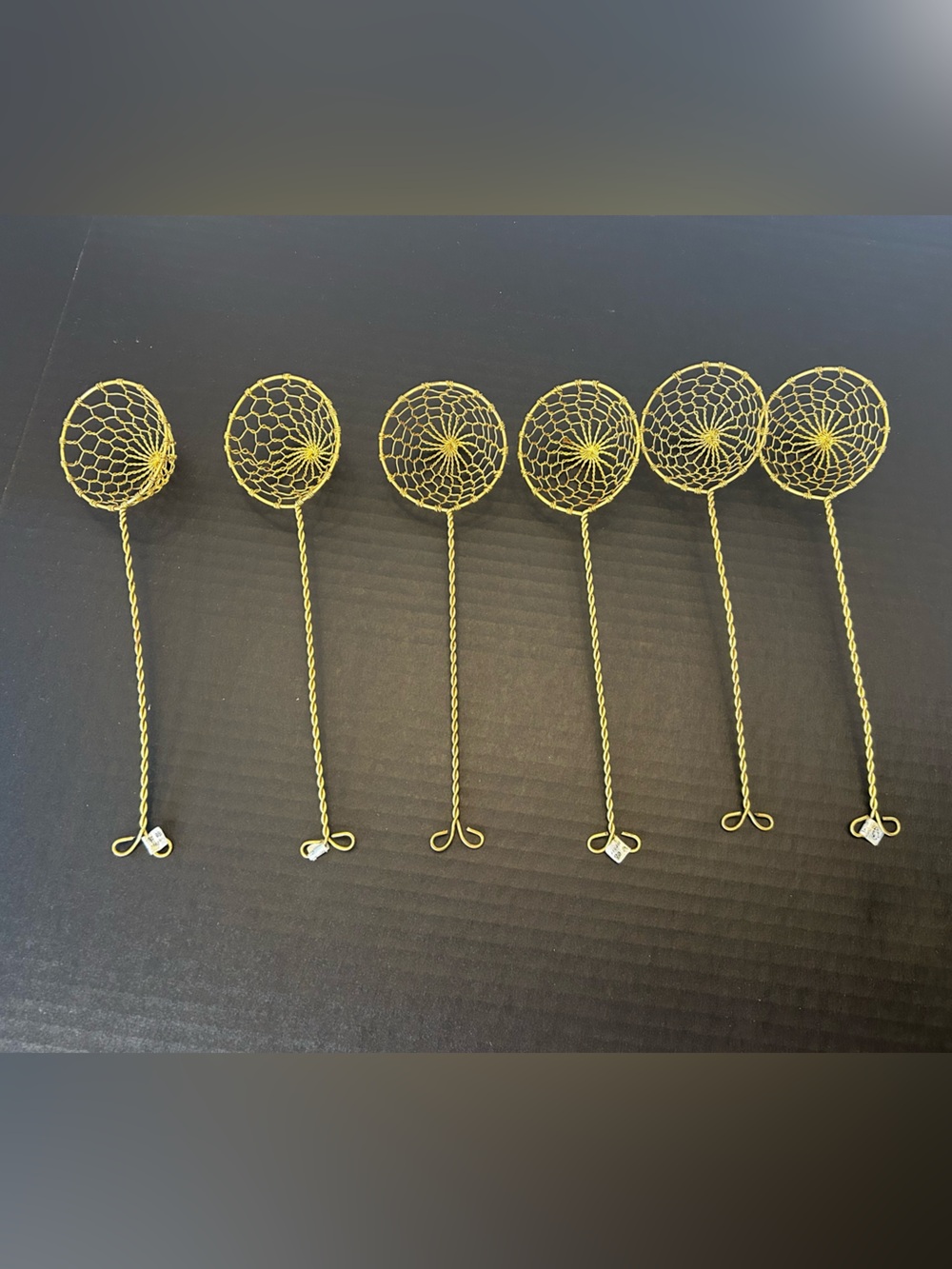 Vtg Gold Brass Metal Mesh Spoon Scoop Wire Oil Skimmer Strainer 9” Lot Of 6